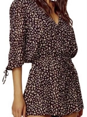 Blue Life Black Romper with White Micro Leopard Print
